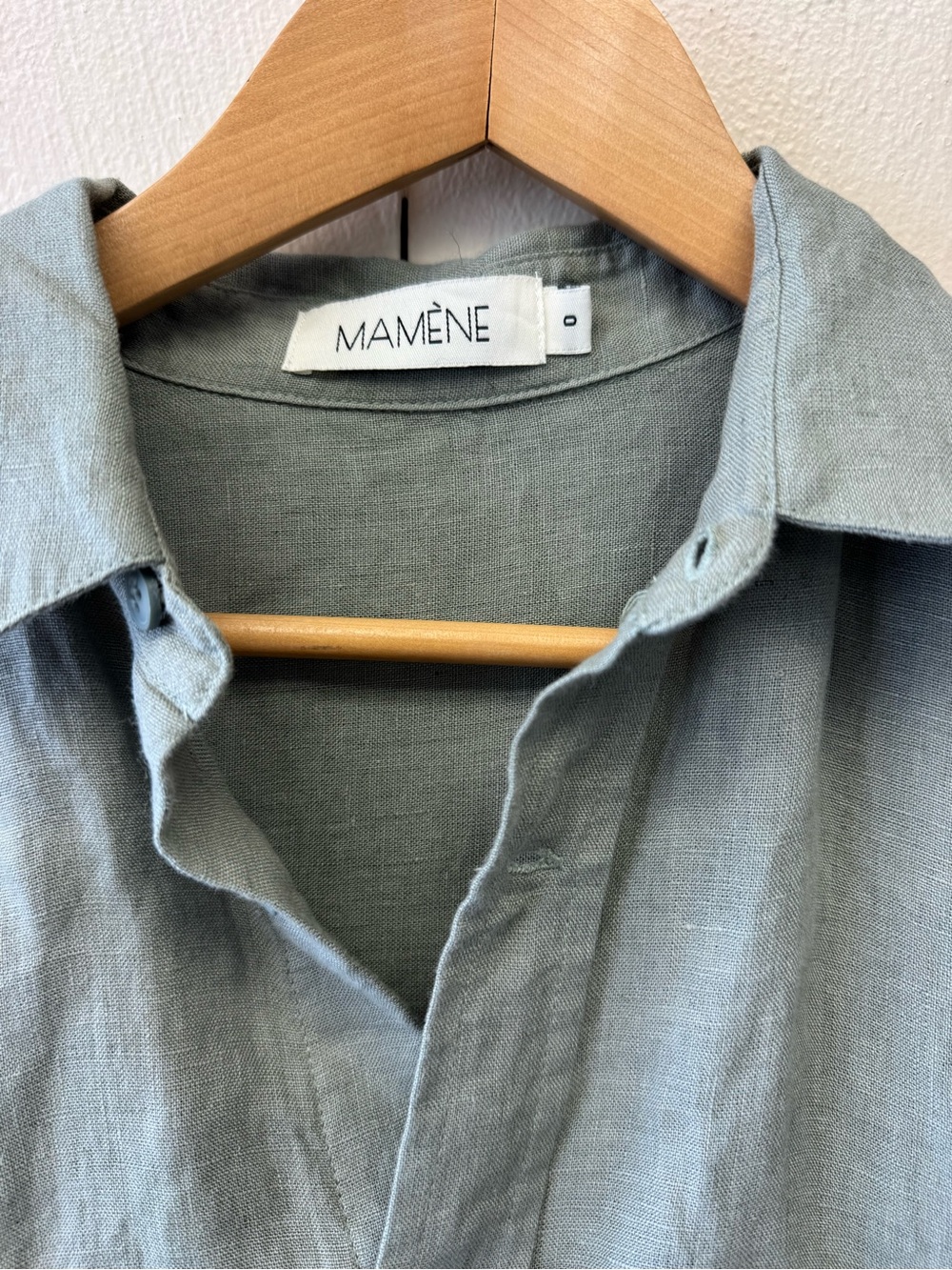 Mamene Florence Linen Shirt Dress Aloe Gray Green XS S Oversized Button Up - Picture 4 of 14